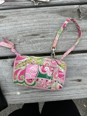 Vera Bradley Pink Green Floral Quilted Wristlet